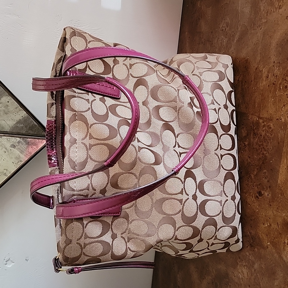 Coach signature Python Stripe Raspberry Tote - Picture 6 of 10